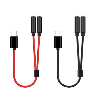 Type C'den Çift 3.5mm Jak Kulaklığa USB C'den 3.5mm Aux Çift Kulaklık Adaptörü Örgülü Kablo