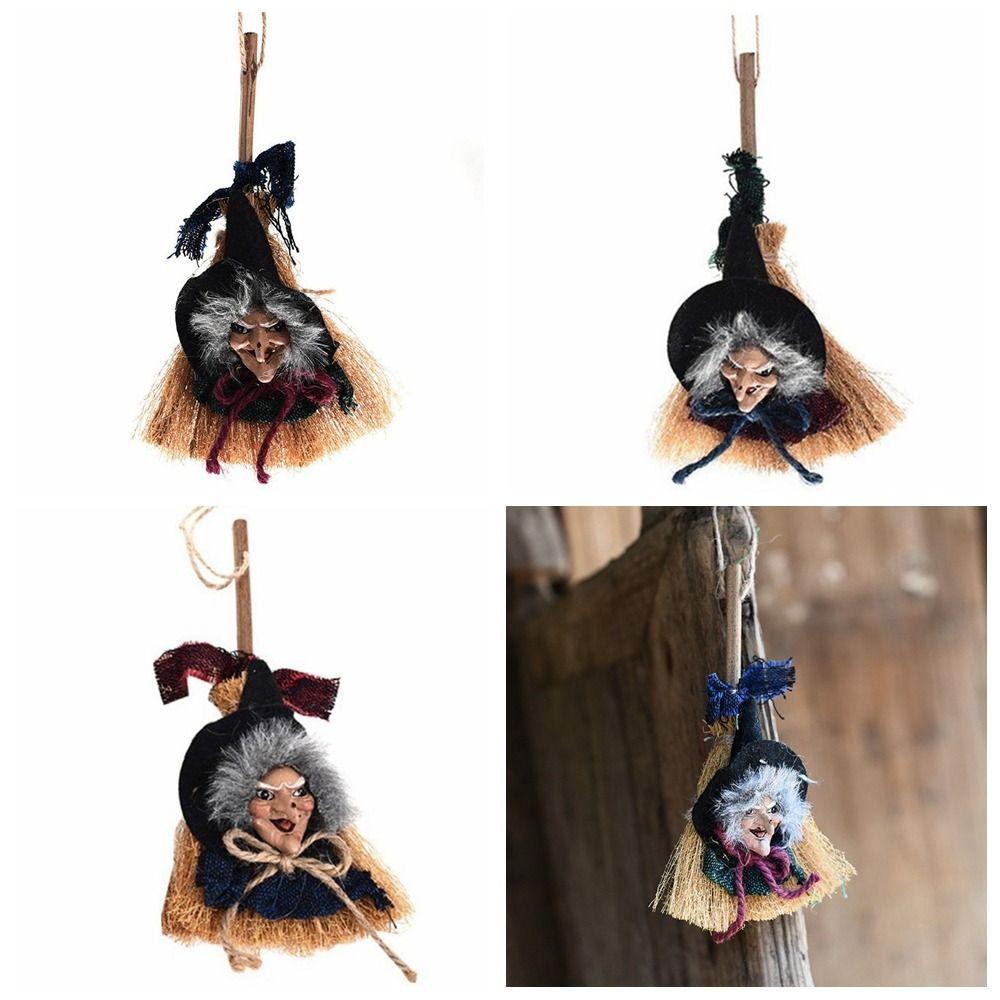 Handmade Witch Props Doll Witch Witch Broom Pendant Funny Halloween Witch Doll Fancy Dress Party