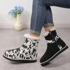 fashion Cow Pattern Short Plush Warm Snow Boots for Women 2024 Winter Zipper Faux Fur Ankle Boots Woman Comfort Flat Heels Cotton Shoes