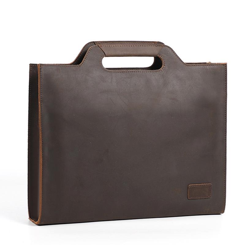

Newsbirds Thick Leather Black Briefcase For Men Male Busienss Document Bag A4 size Handbag Slim Briefcase men s messenger bag темно-коричневого