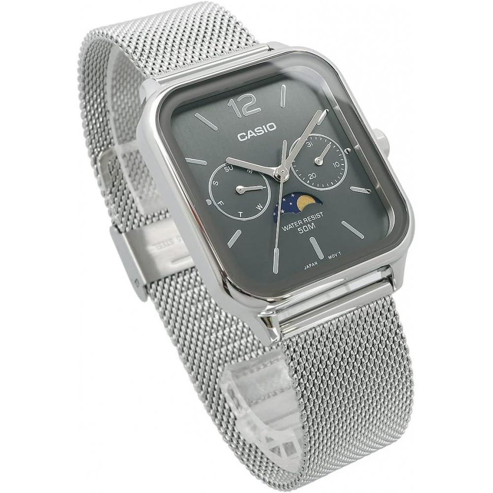 CaSio Standard Moon PhaSe Analog Men S Watch Mtp M305m 8av Metal meSh Band Dark 