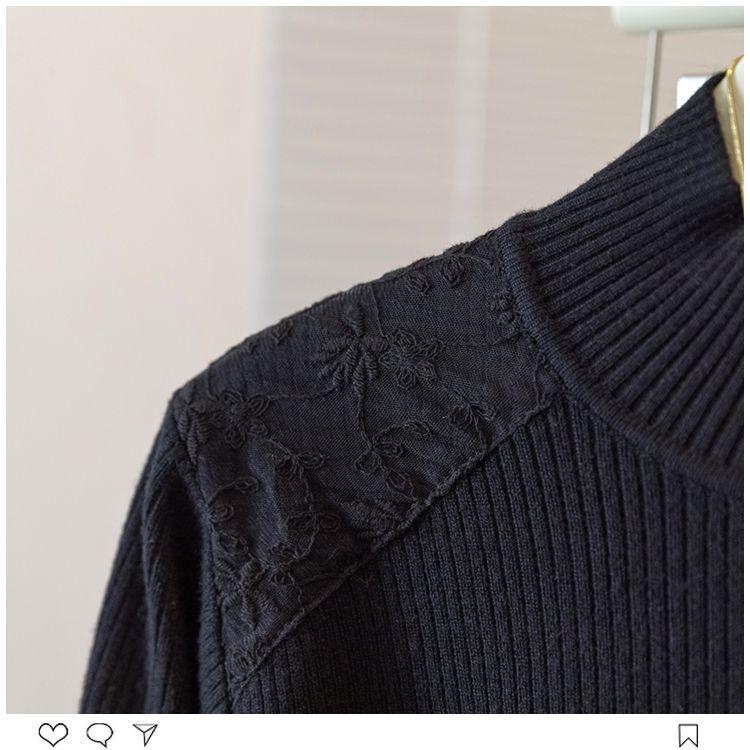 Women's Plus Size Base Shirt Lace Half Turtleneck Base Shirt Autumn Winter Solid Color Stretch Velvet Long Sleeve T-Shirt