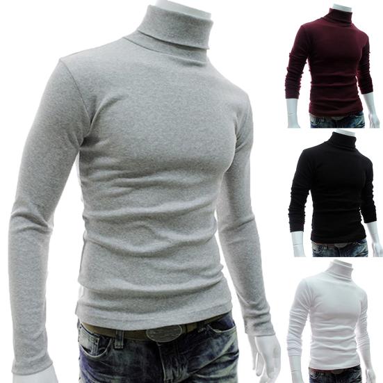 Men Fashion Solid Color Long Sleeve Turtleneck Sweater Slim Fit Knitted Pullover