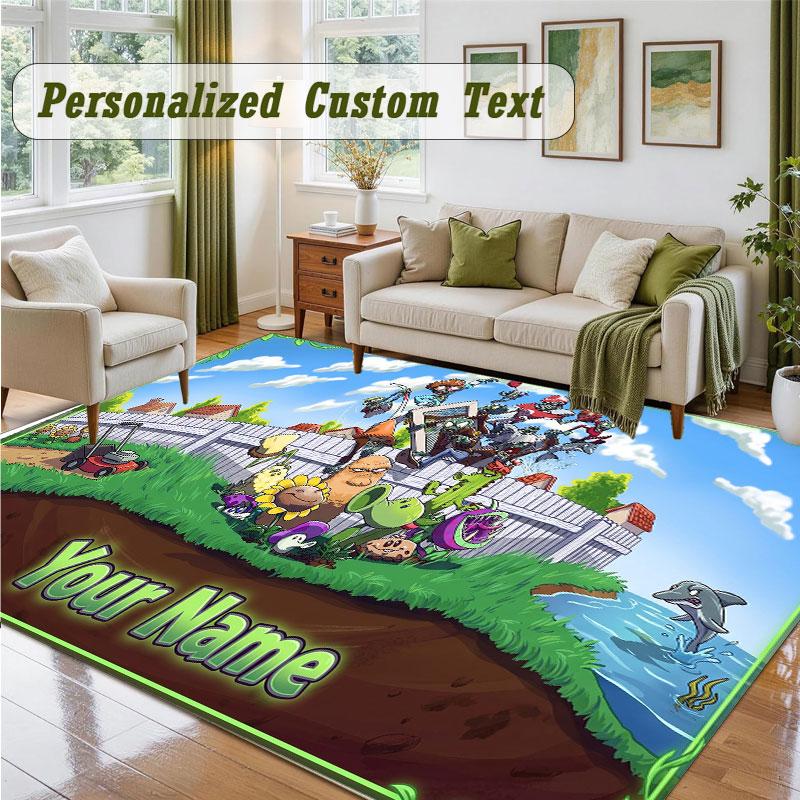 Crystal Velvet Square Rug Custom NamePlants vs. Zombie Pattern Non Slip Home Floor Decor Rug