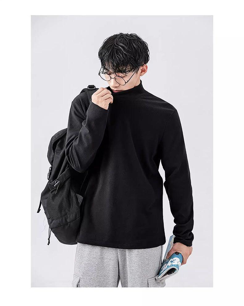Men's Warm Half Turtleneck Long-Sleeve Shirt with Velvet Lining for Autumn/Winter