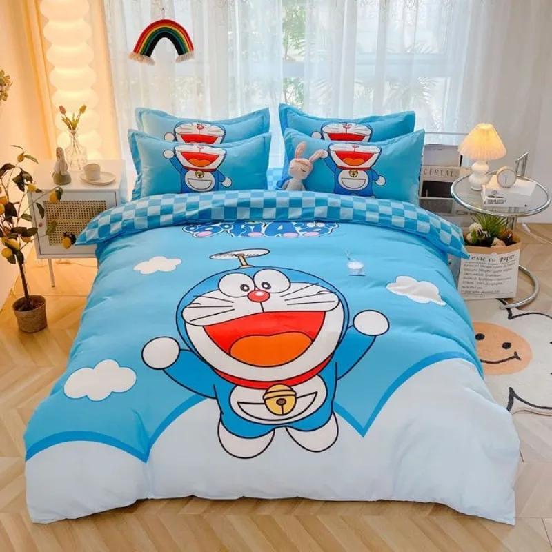 Doraemon Mechanical Cat Cartoon Style Pure Cotton Material Bed Three-piece Set Student Dormitory Dirty-Resistant Bedding