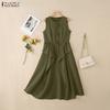 ZANZEA Women Sleeveless Ruffled Layers Baggy Casual Long Maxi Pleated Dress