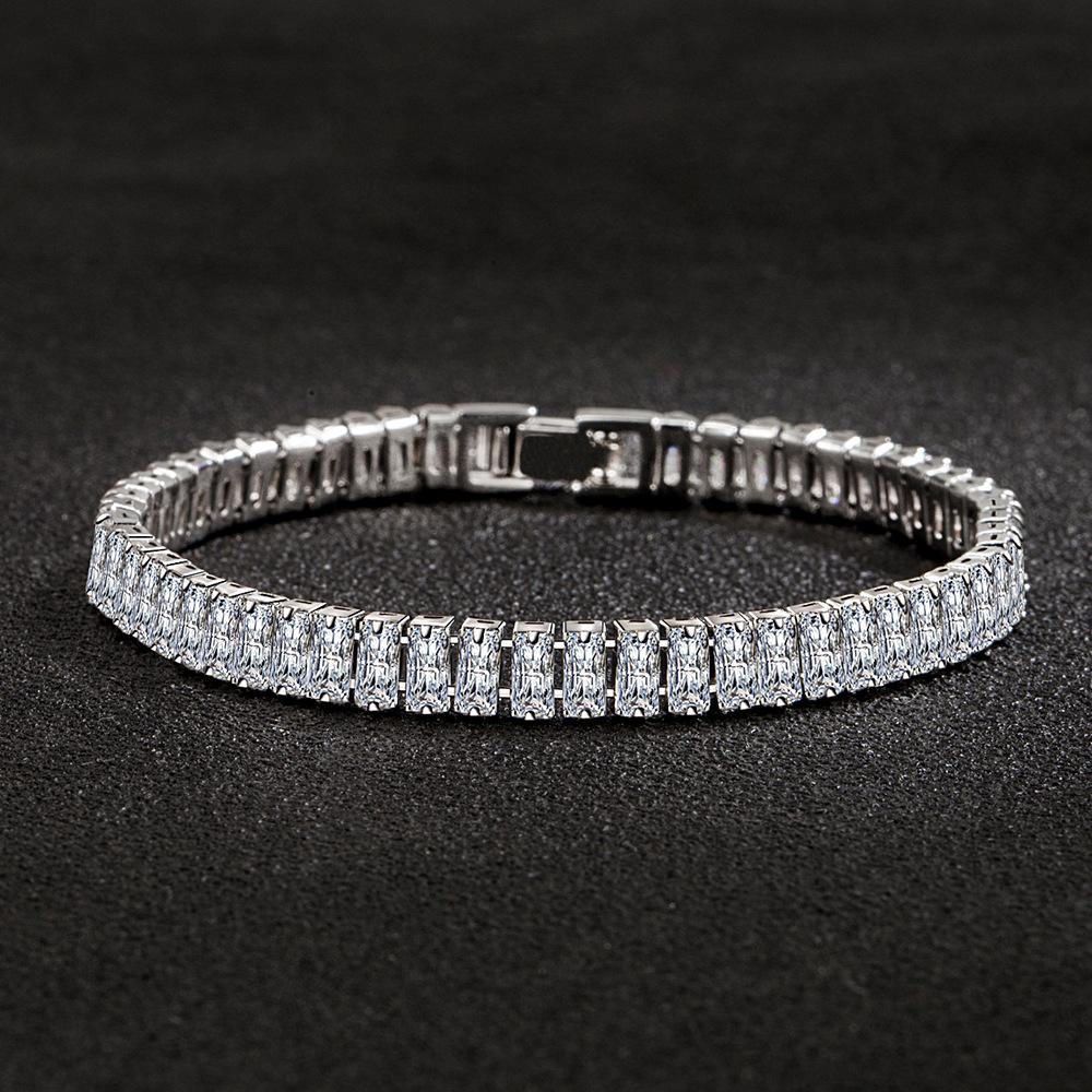 925 Sterling Silver Square AAA Zircon Bracelet Fashion Jewelry