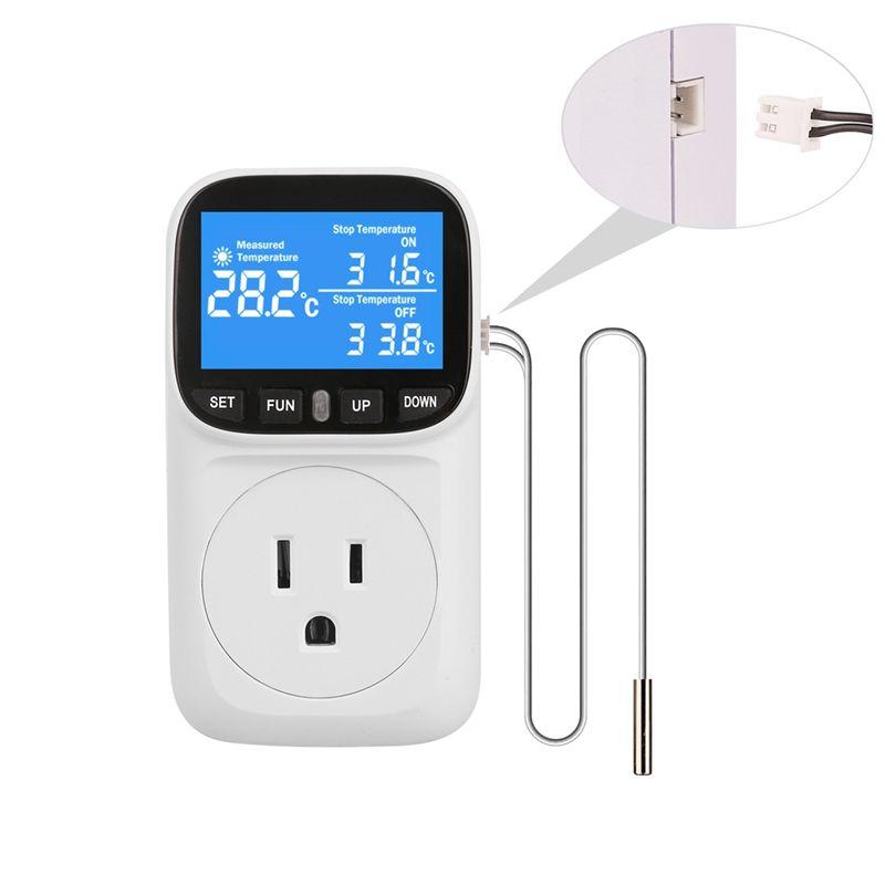 Feb.Digital Temperature Controller Socket Outlet Thermostat With Timer-Sensor Probe Heating Cooling Switch Backlight US Plug