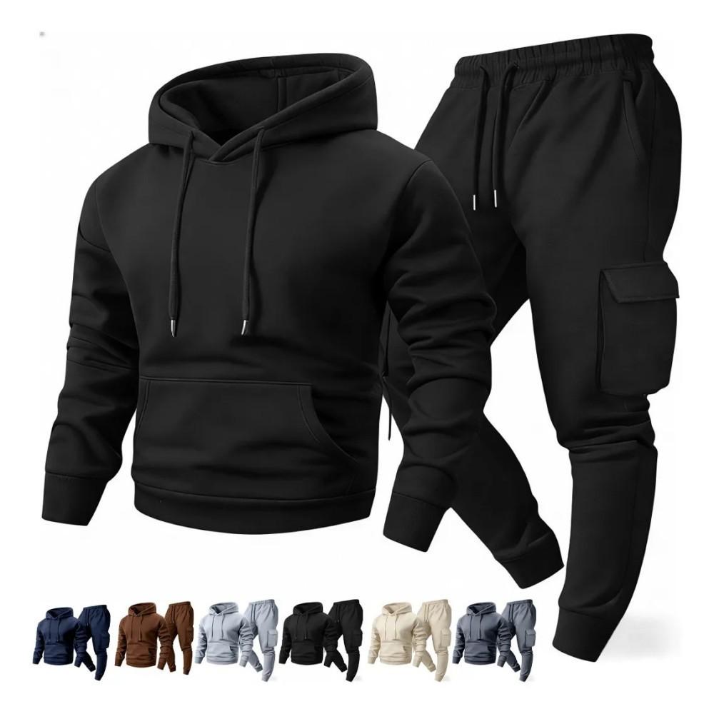 Men's Hooded Sweatshirt & Joggers Casual Two-Piece Set for Spring & Autumn