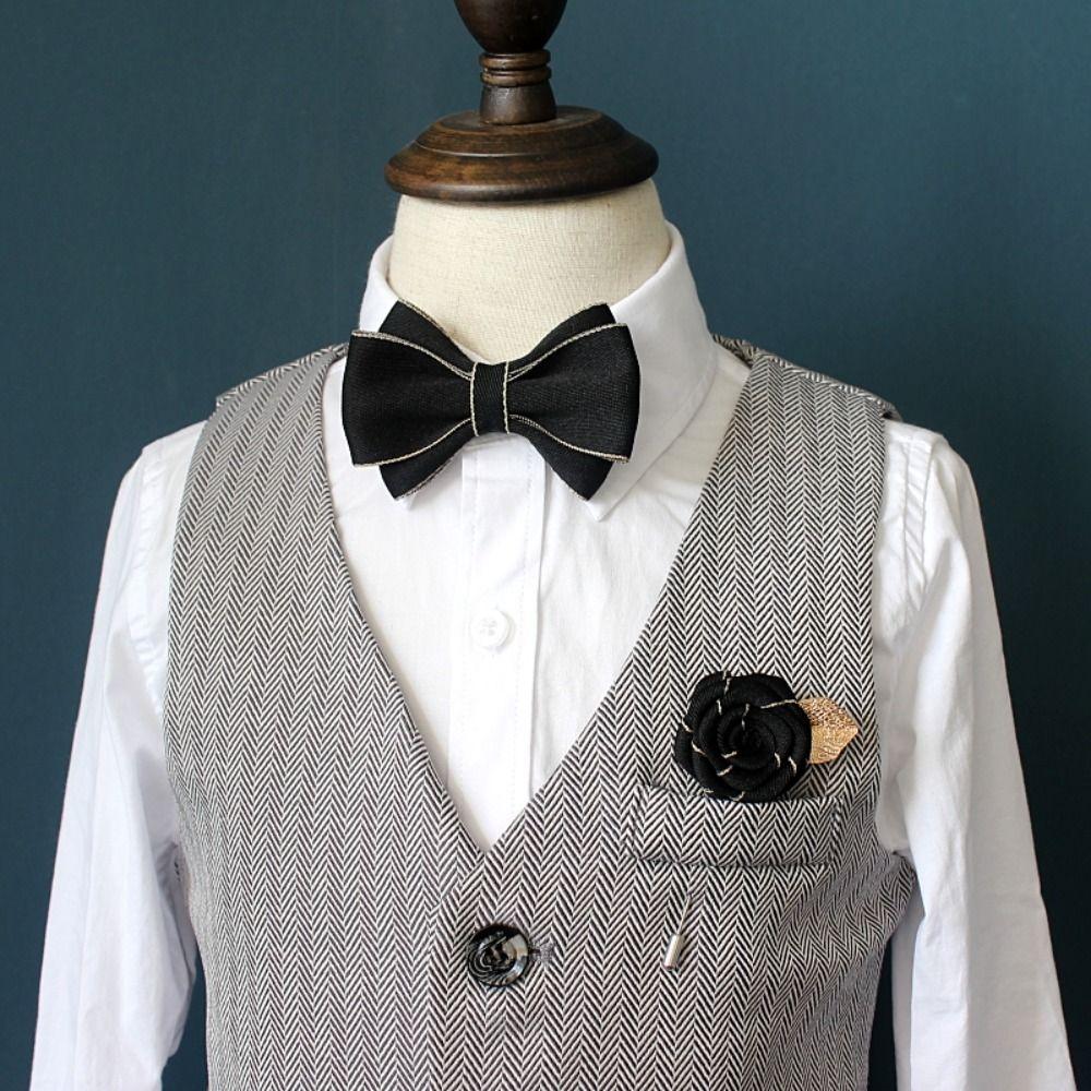 Polyester Neck Collar Adjustable Ribbon Bowtie Fashion Bow Tie Brooches Set  Business