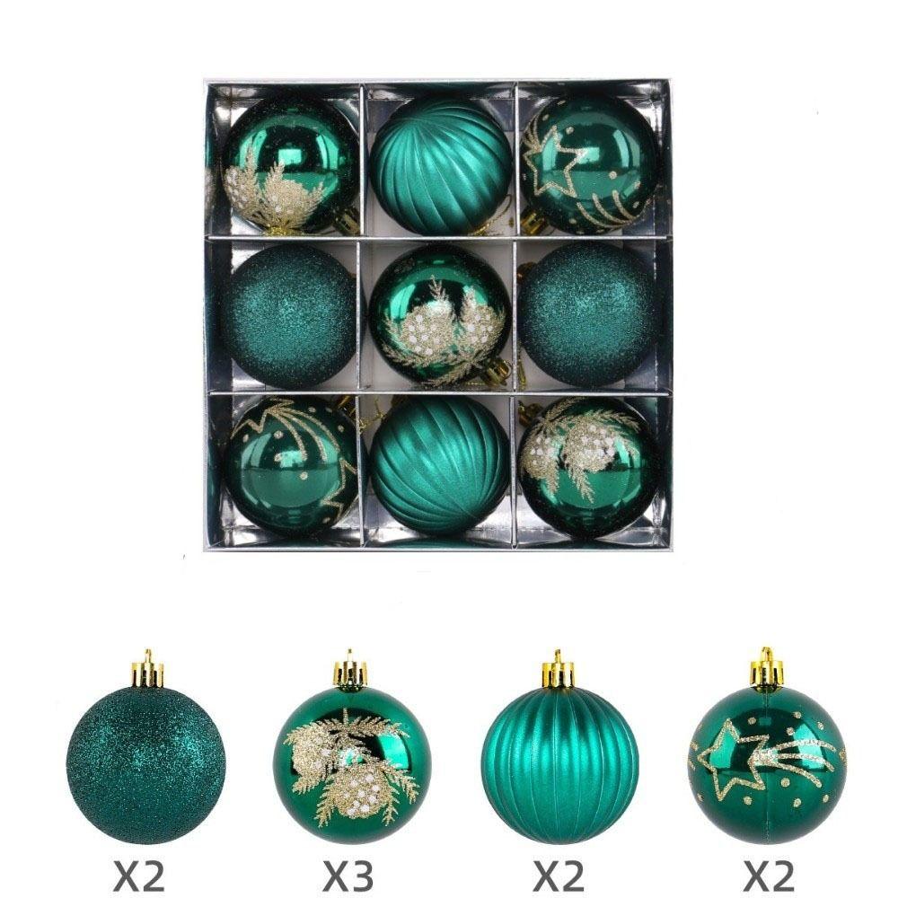 9Pcs/Set Plastic Christmas Balls with Gold Pattern Red Christmas Balls Pendant Decorative Shatterproof Xmas Tree Ornaments