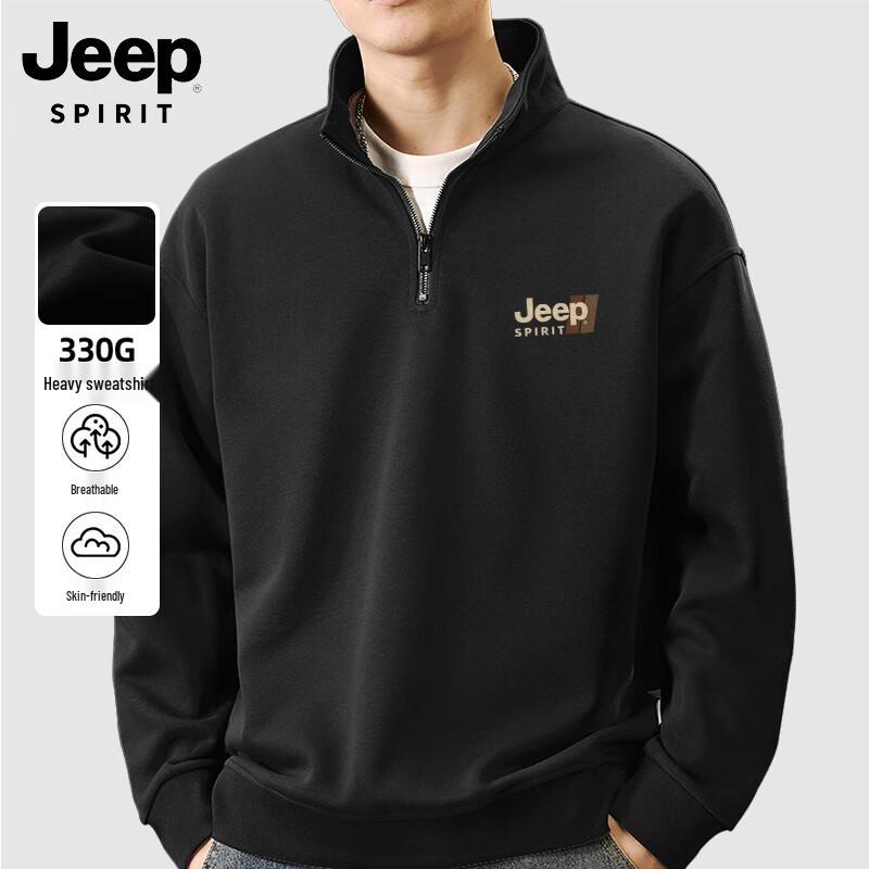 JEEP SPIRIT Men's Heavyweight Loose Fit Stand Collar Sweatshirt