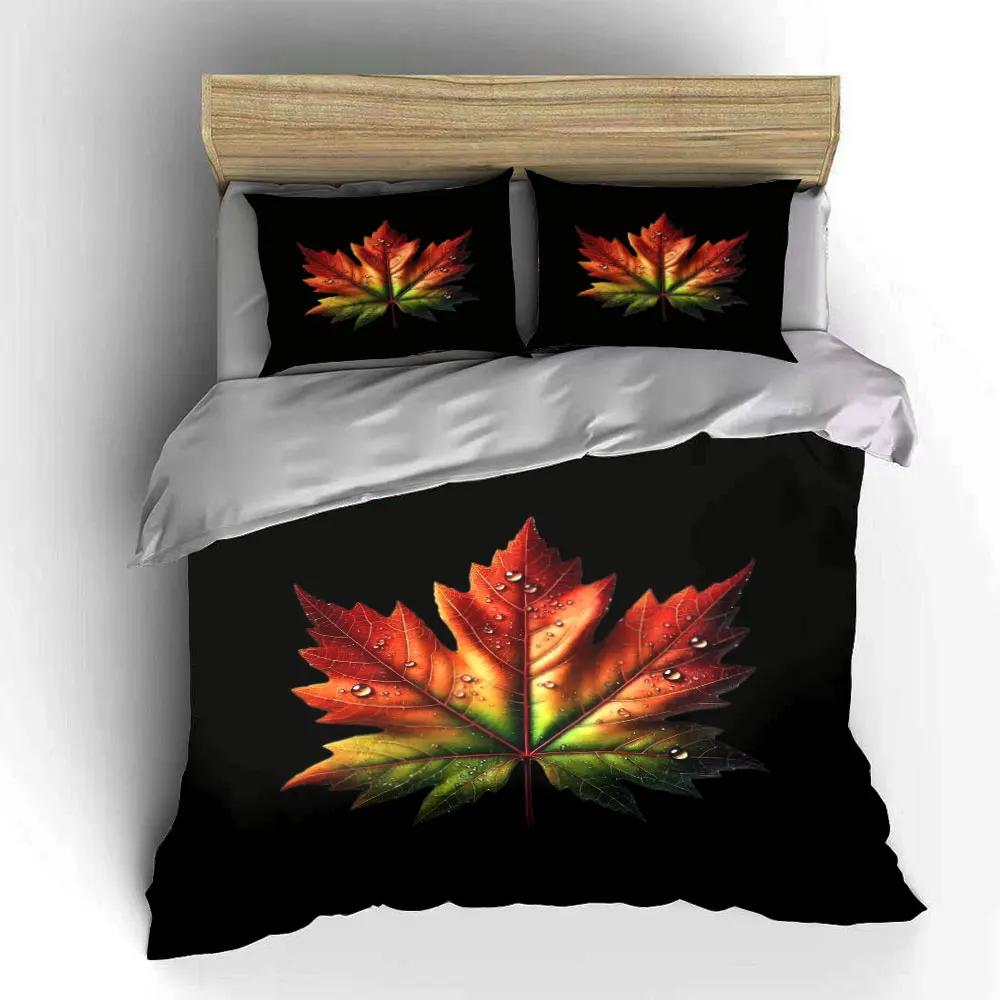 Colorful Leaf Decor Set Bedding Set with 1 Duvet Cover 2 Pillowcases Single Double King Queen Gift