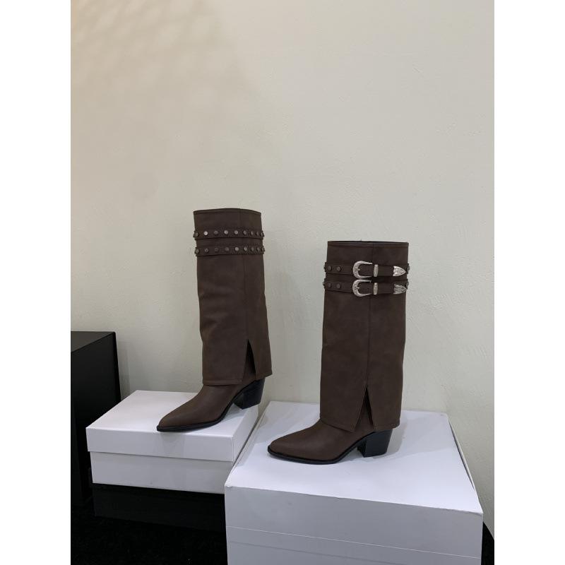 

Винтажные высокие сапоги на толстом каблуке, сапоги-чулки, рыцарские сапоги, новые весенне-летние сапоги с пряжкой, маленькие женские сапоги 39 коричневый