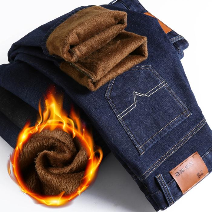 

Модные утепленные джинсы мужские осенне-зимние модели свободные прямые эластичные мужские утолщенные теплые длинные брюки 32