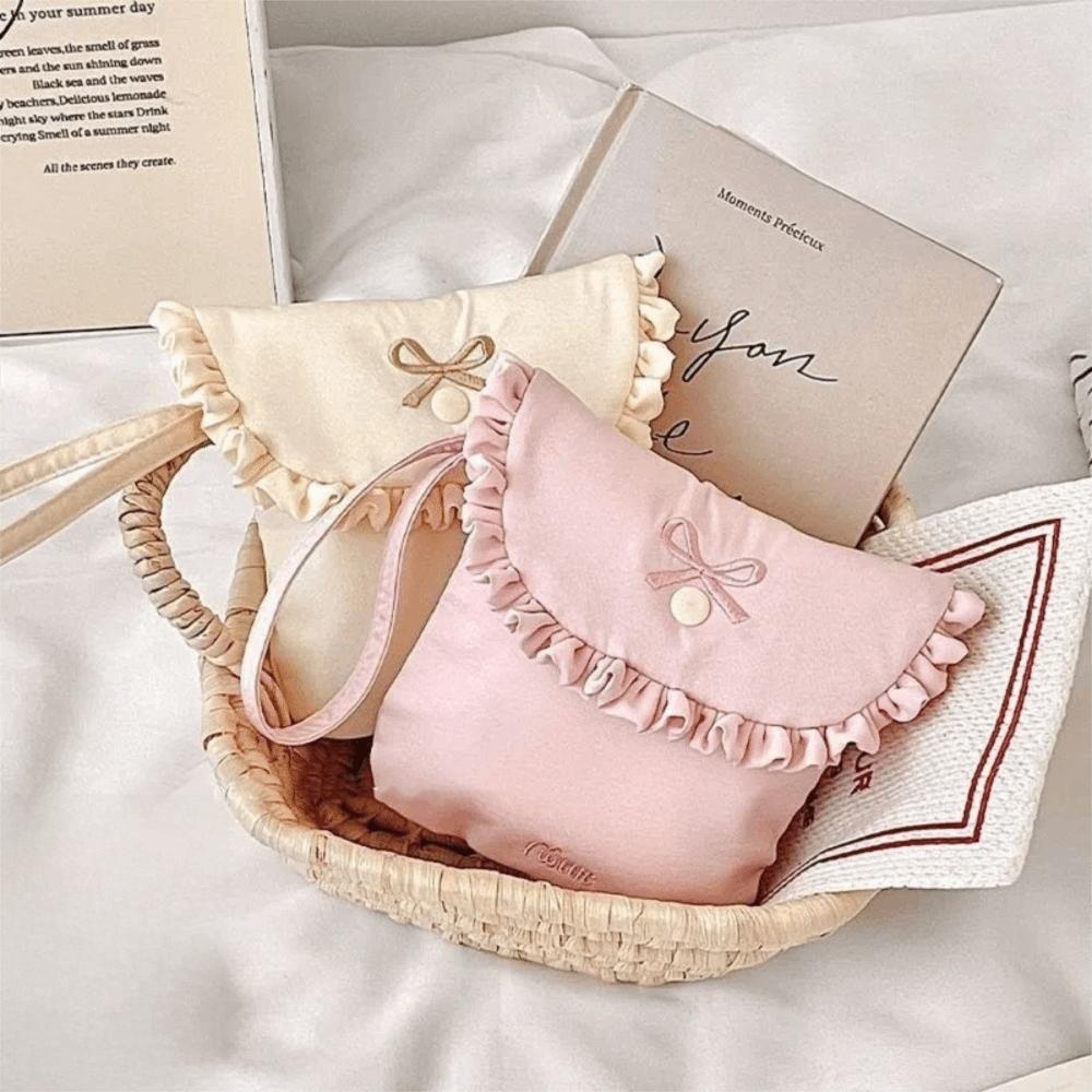 Portable Bow Embroidery Mini Storage Bag Multifunctional Solid Color Sanitary Napkins Bag Wallet Pouch Outdoor