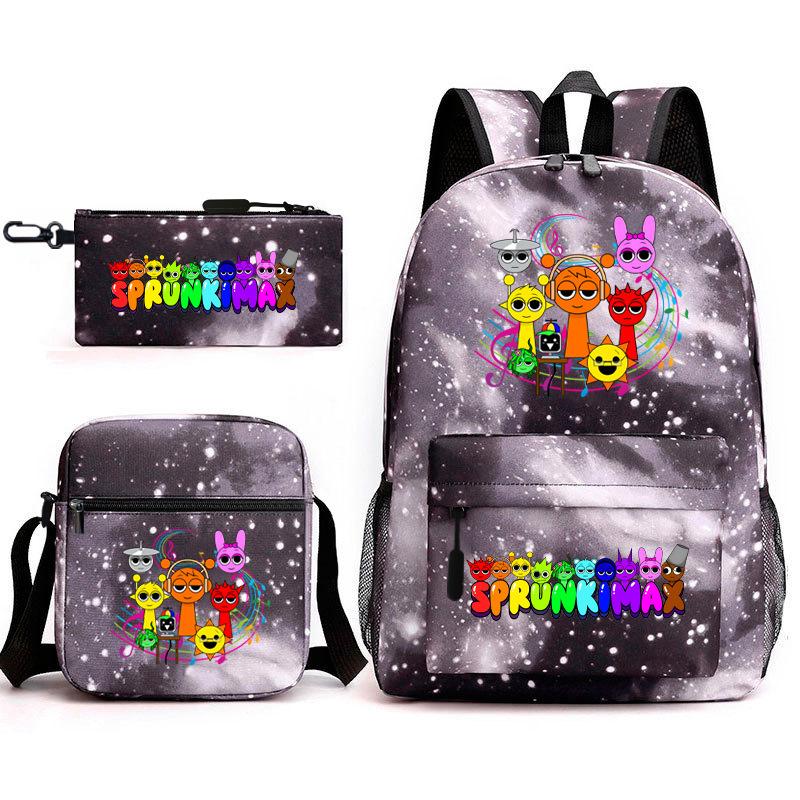 Anime Cartoon Backpack Sprunki Large Capacity Primary School Student Schoolbag Satchel Pencil Case