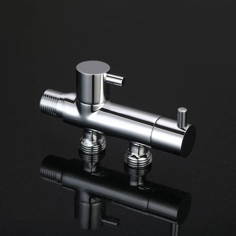 Dual Outlet Copper Angle Valve - 3/8, 1/2 Inch Three-Way Toilet & Washing Machine Control
