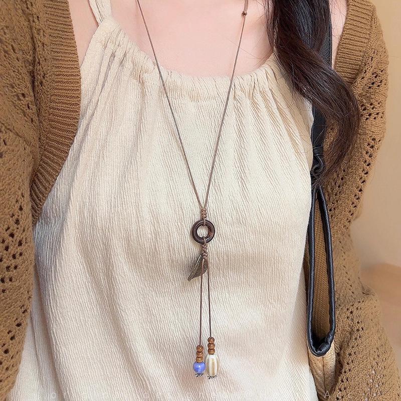 Bohemian Ceramic Necklace: Vintage Ethnic Long Sweater Chain & Zen Choker