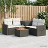 Sofa Set 6 Pieces Black and Cream White Poly Rattan and Steel