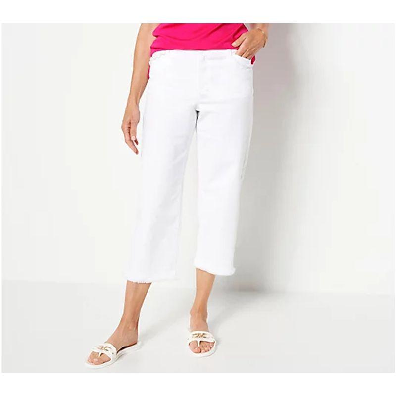 

Straight-Leg Pants Pocket Foot Hem Fashion Cropped Pants Chubby Girl Plus Size Washed Stretch Cotton Denim Casual Pants White 22W