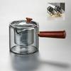 High-Temperature Resistant Borosilicate Glass Teapot with Red Sandalwood Side Handle for Electric Ceramic Stove Tea Making