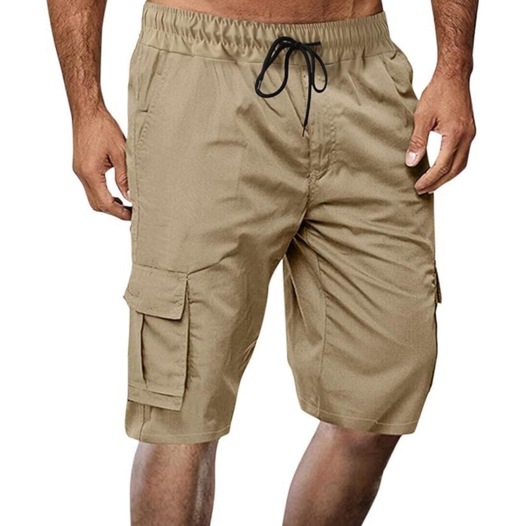 Men's Big & Tall Multi-Pocket Cargo Shorts, Drawstring Loose Fit Athletic Shorts