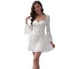 European and American women's clothing 2026 summer skirt new INS temperament lace square collar micro-horn sleeve waist-wrapped hip skirt, women