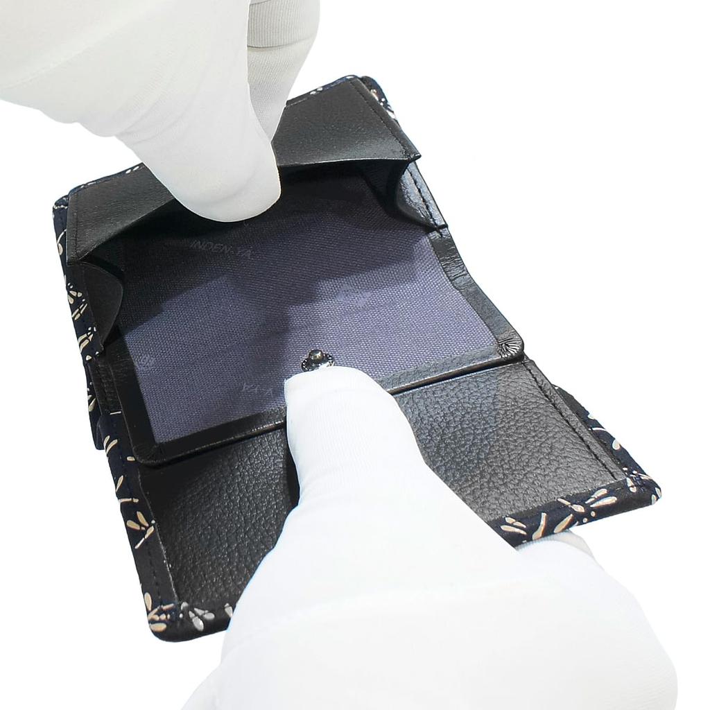 Inden Leather Billfold Black with White Dragonfly [Inden-ya] Bi-fold Wallet, Z, Thin, Compact, Deerskin, Lacquer, Pattern, 2013-11-008