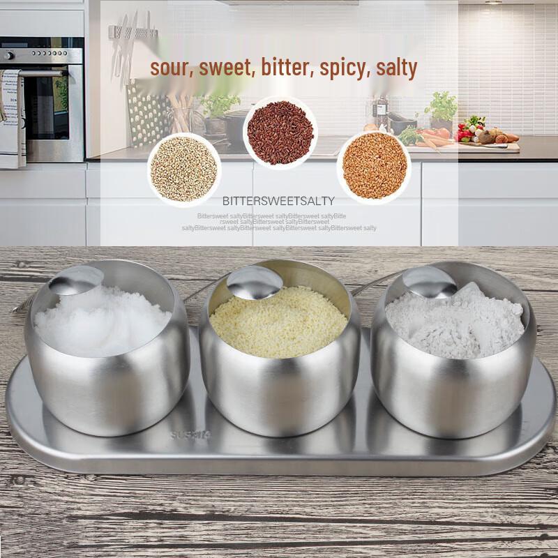 Beifu 304 Stainless Steel European Style 3-Compartment Seasoning Jar Set