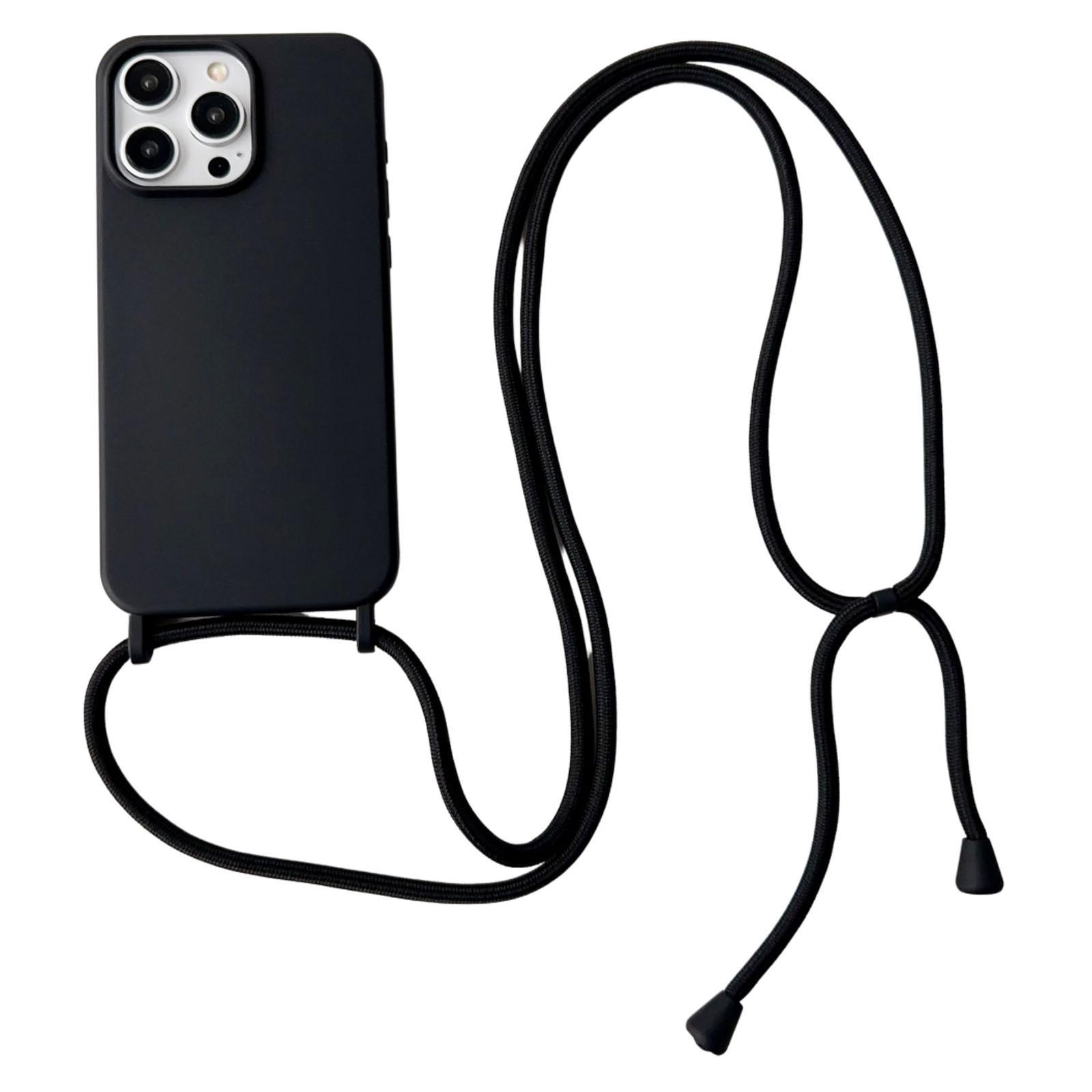 

For iPhone 14 Pro Max Case Liquid Silicone Soft Flexible Phone Cover with Adjustable Lanyard Black