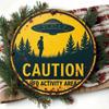 8x12 Inch Alien UFO Caution Metal Tin Sign Vintage Retro Funny Warning Wall Decor for Kitchen