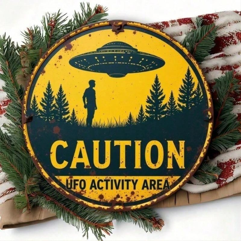 8x12 Inch Alien UFO Caution Metal Tin Sign Vintage Retro Funny Warning Wall Decor for Kitchen