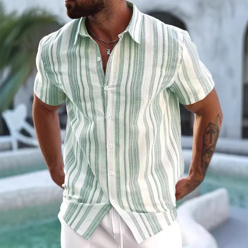 2026 Men's Summer New Style Turn-down Collar Striped Short-sleeve Casual Versatile Shirt