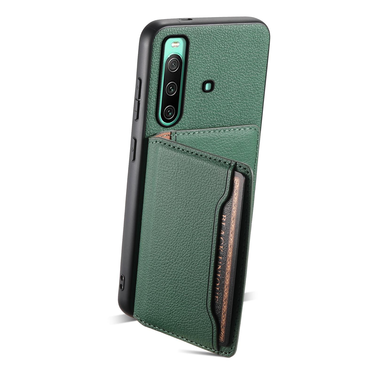 

For Sony Xperia 10 IV 5G Phone Case Card Slots TPU+PC+PU Kickstand Cover Black