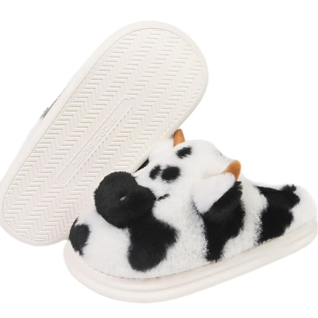 Women's Winter Cartoon Cow Cotton Slippers - Cute, Casual Indoor Fur Slippers