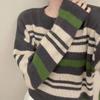 Koreanischer Herbst Neue Pullover Damen O-Ausschnitt Gestreift Kontrastfarbe Mode Lässig Locker Langarm Stricktops