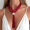 Fashion Acrylic Beads Stacked Necklace, Temperament Large Pearl Rice Beads Fringed Collarbone Necklace