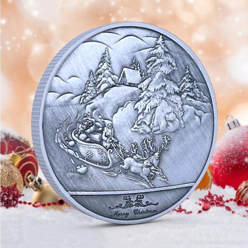 Christmas backpack decoration, commemorative coins, antique silver coins, Santa Claus, Christmas Eve, gifts, gold coins, silver coins, keychains