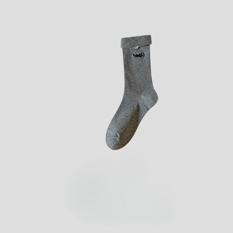 Niedliche Katze Grau Socken für Damen Herbst und Winter, Trendige Baumwollsocken, Wadenlange Socken, Lange Socken, Schulstil Frotteesocken