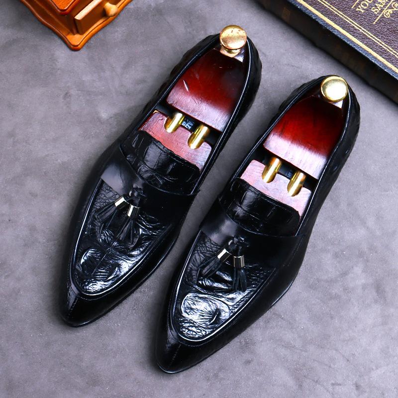 

Leather shoes cowhide dress single shoes British Orchid fish pattern embossed men s shoes fringed leather shoes genuine leather 46 чёрный