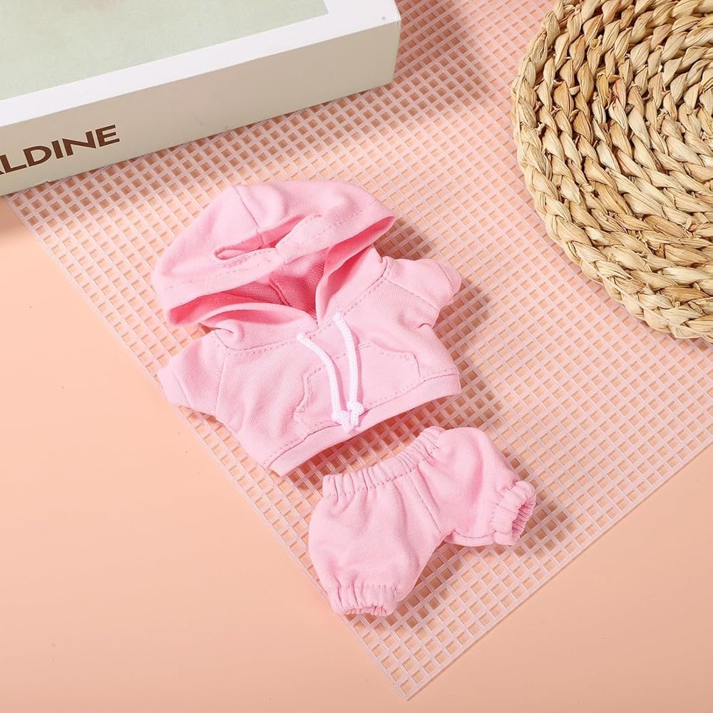 Roupas de Boneca Cimoon Conjunto de Moletom Rosa para Brinquedos de Pelúcia de 15cm e 17cm Fantasia Fofa Roupa Acessório