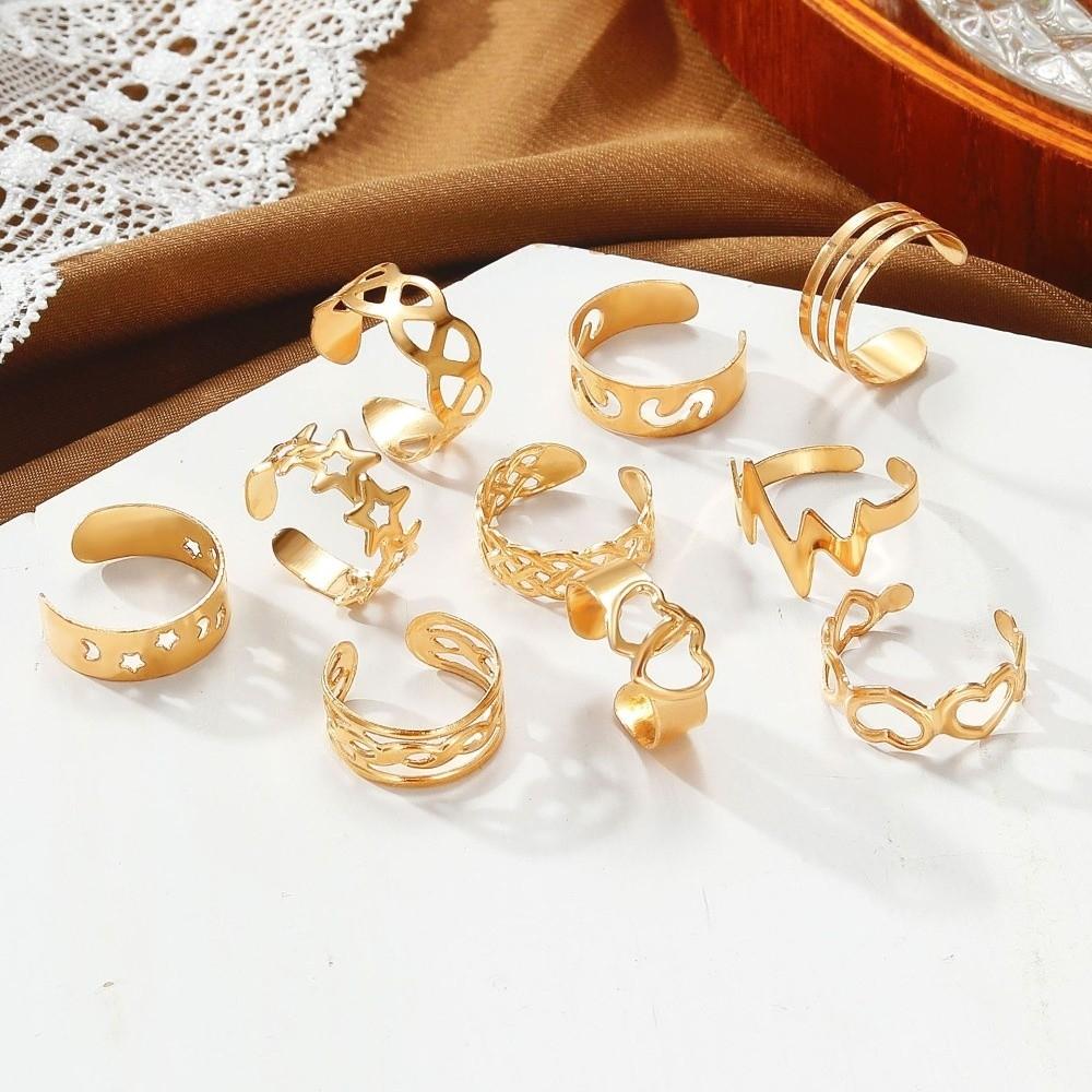10Pcs Silver/Gold Women Foot Rings Alloy Summer Beach Jewelry Toe Rings Set  Summer Season for Women