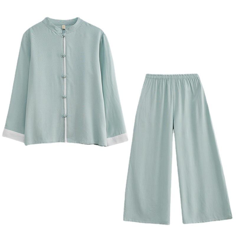 Summer Cotton Linen Tai Chi Loose Training Clothes Zen Buddhist Two Piece Set