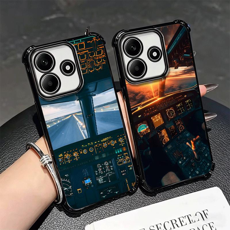 Aviation Aeroplane Pilot Cockpit Plating Phone Case For Xiaomi Redmi Note 14 15 Pro Plus 13 12 11 11S 11T 10 9S 9 5G Anti-Fall A