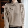 Women's Retro Chinese Style Stand Collar Wool Sweater with Frog Buttons
