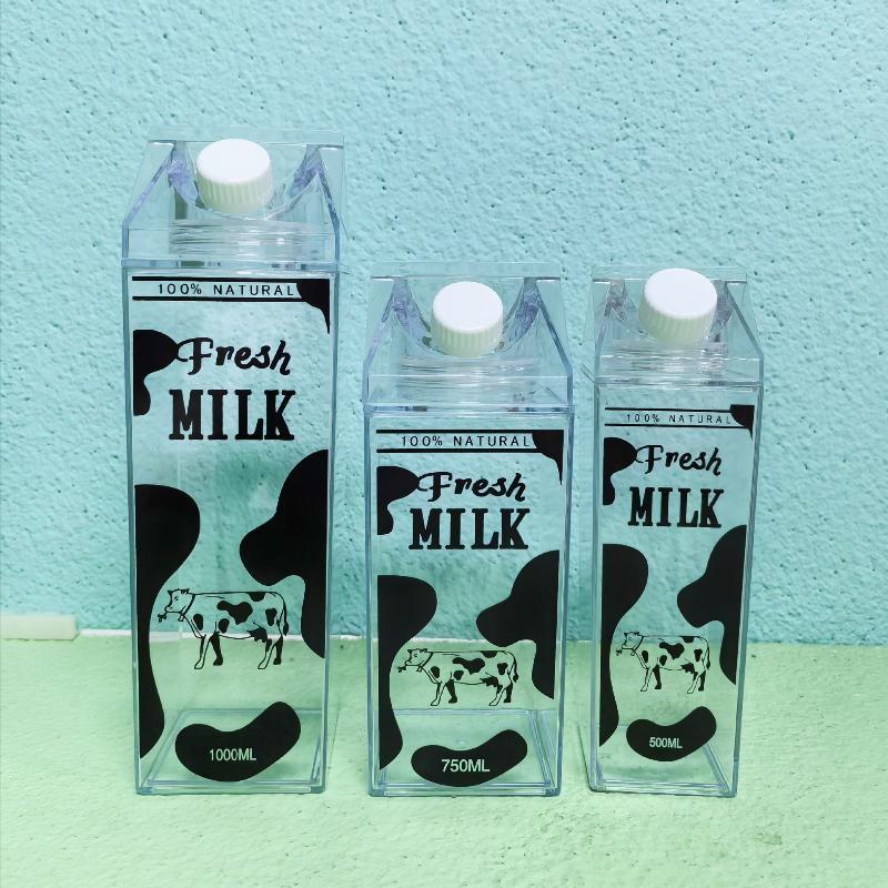 Bouteille de Lait 500/750/1000 ml Boîte à Eau Carrée Tasse à Café Jus de Thé Transparente Stockage du Lait Pour Sports de Plein Air Camping Gym