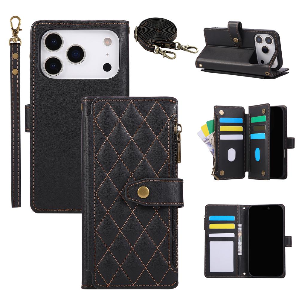 Lanyard Leather Flip Purse Phone Case for IPhone Air 17 Pro Max 16 15 14 Plus 13 12 Mini 7 8 Plus Wrist Strap Wallet Card Cover