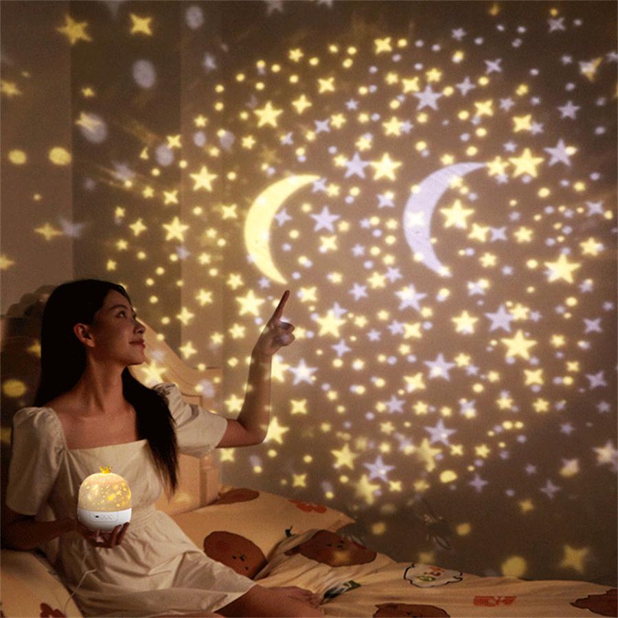 Dreamy Starry Sky Projection Lamp Birthday and Holiday Gift for Children Romantic Bluetooth Music Box Rotating HD Night Light Projection Light